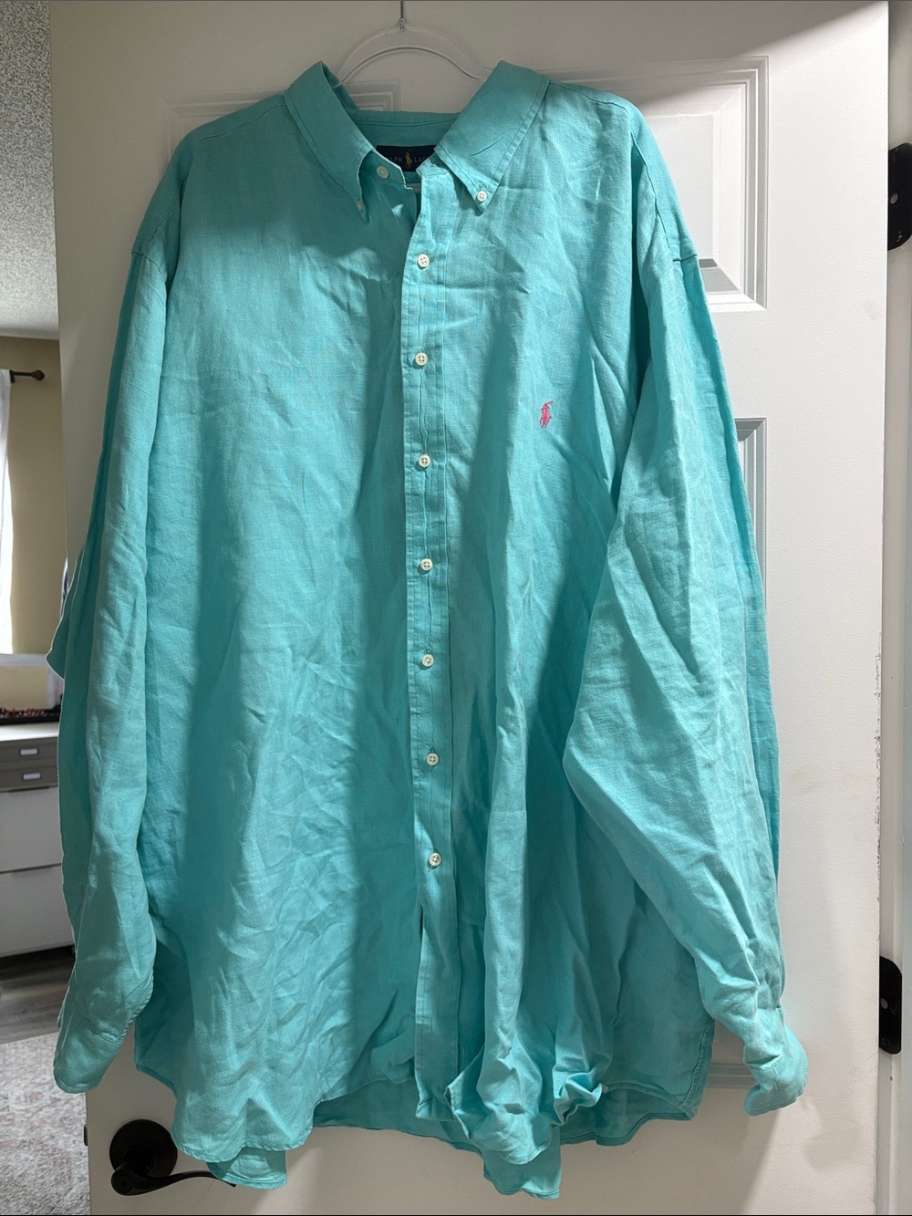 Ralph Lauren Turquoise Button-Down Linen Shirt 4XLT